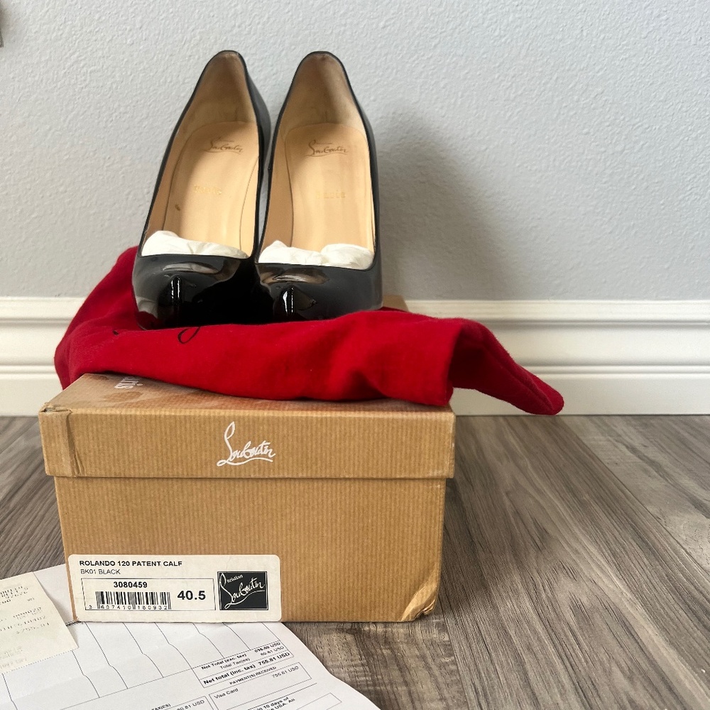 Christian Louboutin Rolando 120 Patent Leather Black Pump Heels Size 40.5 US10.5